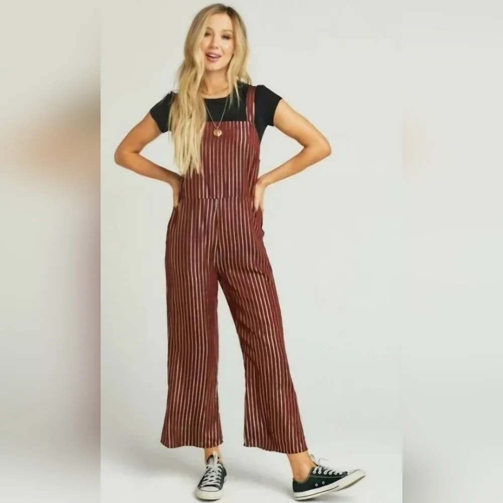 NWT Show Me Your MuMu Yvonne Metallic Striped Jumpsuit Size Small